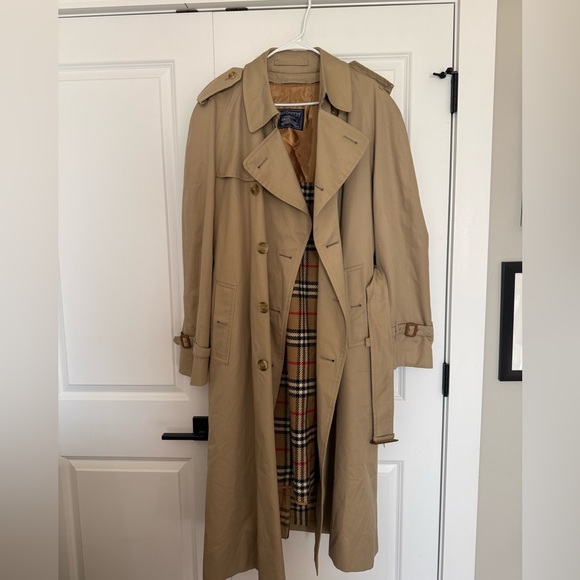 Burberry Jackets & Blazers - Vintage Burberry Burberrys Trench Coat Tan Plaid Lined Belted 46 Long Classic